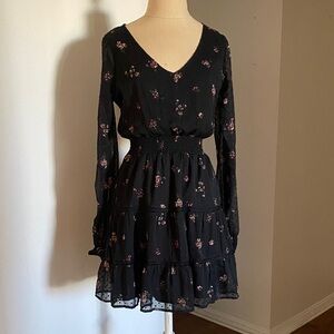Hollister Black Floral Dress with Lace Long Sleeves